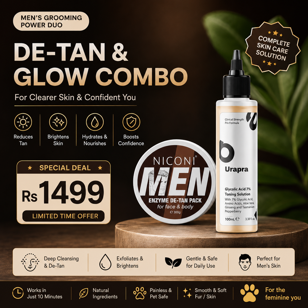 Niconi Men De-Tan Pack(300g) + Glycolic Acid 7%