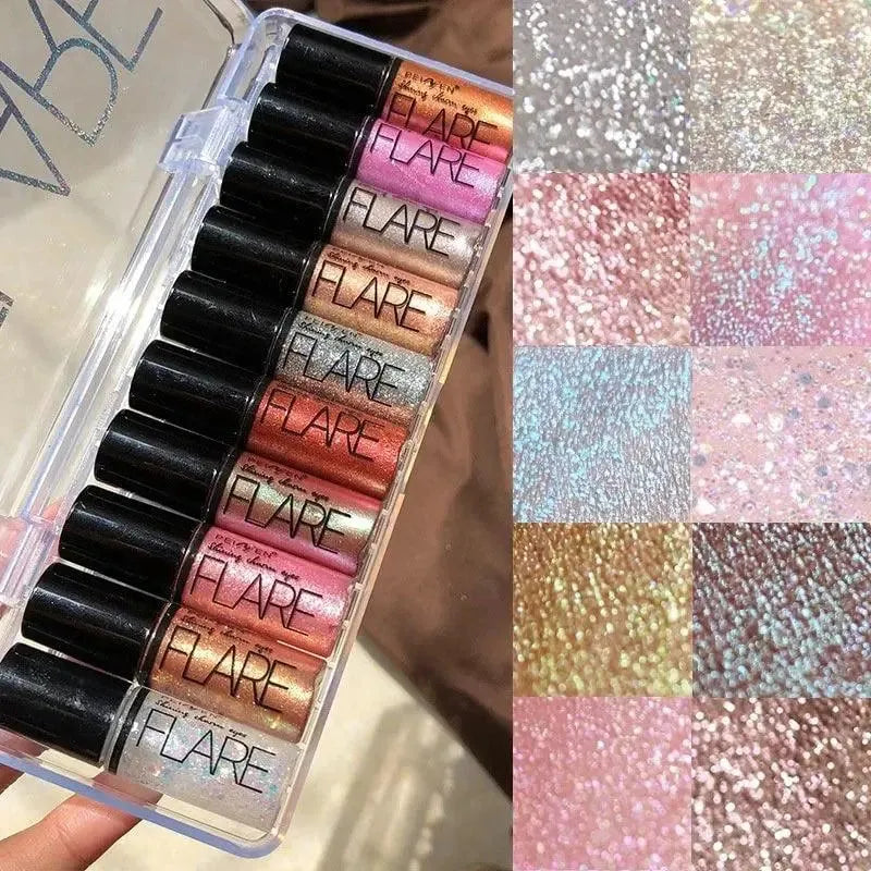 10 Colors Mocallure Flare Glitter Liquid Eyeshadow Set - khubsurti