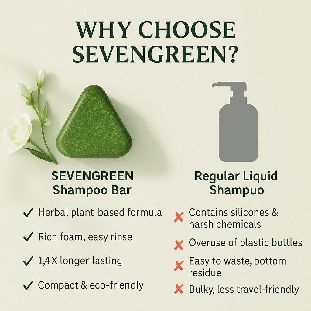 Seven Green - Natural Herbal Hair Shampoo Soap for Scalp Care and Hair Strengthening 125g